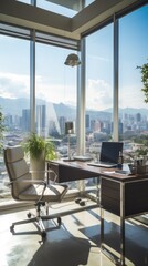 Wall Mural - Modern office interior with large windows and city view