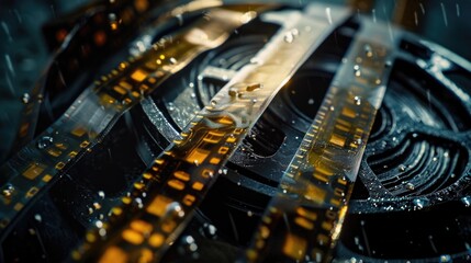 Poster - Close up of a metal object with raindrops on it. Perfect for industrial or weather-related concepts