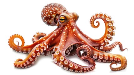Poster - Detailed close-up shot of an octopus on a plain white background. Ideal for marine biology or seafood industry concepts