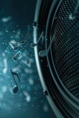 Poster - A detailed image of a microphone with musical notes. Perfect for music-related designs