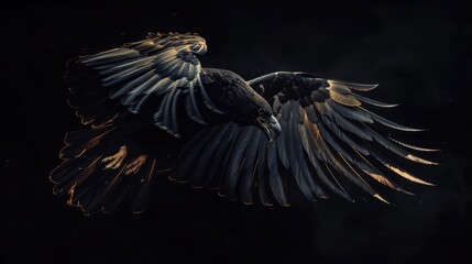 Canvas Print - A mysterious black bird flying in the dark. Suitable for various spooky and eerie themes