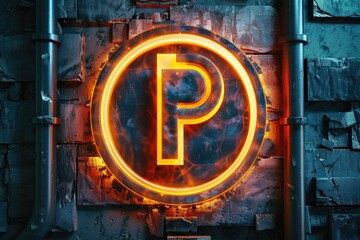 Poster - A neon sign featuring the letter P. Ideal for signage and advertising concepts