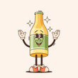 Cartoon Groovy Bottle Character. Isolated Vector Vibrant, Animated Glass Flask Personage Flashing Raised Arms Gesture