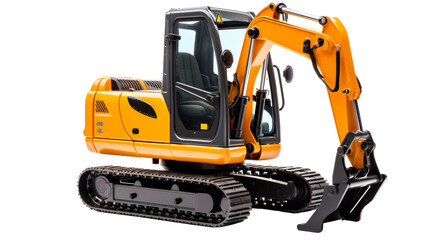 A powerful yellow and black bulldozer on a white background ready to clear the way