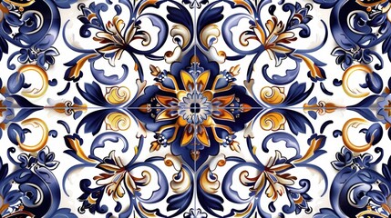 Poster - A beautiful blue and yellow floral design on a white background. Perfect for various design projects