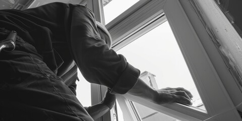 Poster - A man opening a window, suitable for interior design projects