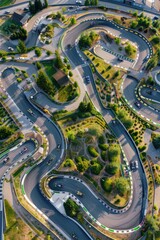 Poster - Aerial view of a winding road, suitable for transportation concepts