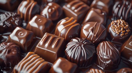 Poster - A pile of chocolates stacked on top of each other. Ideal for food and dessert concepts