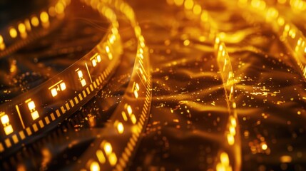 Poster - A close up of shimmering gold colored lights, perfect for adding a touch of luxury to any project