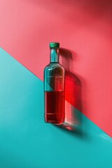 Poster - A bottle of alcohol sitting on a table. Suitable for various concepts