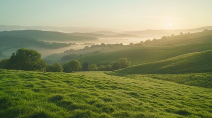 Aufkleber - Beautiful sunset over a grassy hillside, ideal for nature backgrounds
