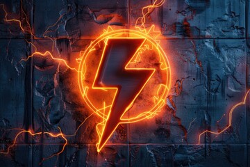 Aufkleber - A neon sign featuring a lightning bolt. Perfect for advertising or adding a pop of color to any design