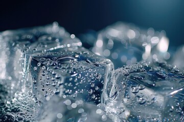 Poster - A pile of ice cubes stacked on top of each other. Suitable for various cold drink concepts.