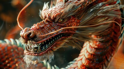 Poster - Detailed close up of a red dragon head, perfect for fantasy themed designs
