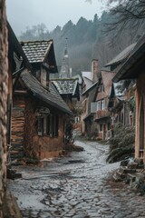 Poster - A quaint cobblestone street in a charming small village. Perfect for travel and architecture concepts