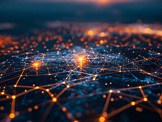 Poster - Glowing Hub: Abstract Nodes Background with Vibrant Light Trails.