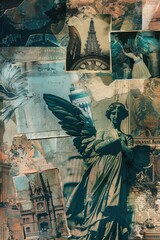 Poster - A collage of images featuring a statue and a building. Perfect for architectural and art concepts