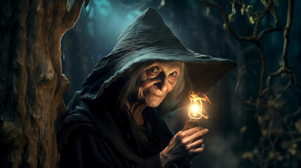 Wall Mural - mysterious grandmother witch sorceress fairy-tale character halloween horror scary