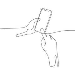 Wall Mural - Single continous line art of hand holding phone