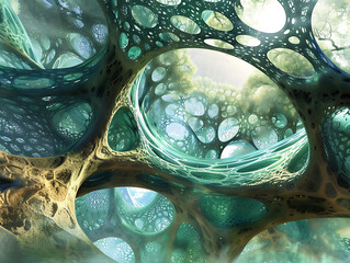 Fototapete - Abstract Virtual Ecosystem with Vibrant Colors and Futuristic Elements