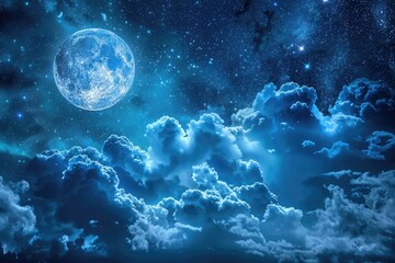 Aufkleber - A serene night sky with a full moon and drifting clouds. Perfect for backgrounds or celestial themed designs