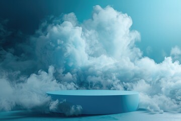 Poster - A round table floating in a dreamy cloud-filled sky. Ideal for surreal or fantasy concepts