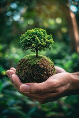 Poster - A person holding a small tree, suitable for environmental concepts