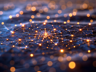 Fototapete - Abstract Network Interconnected Nodes Matrix Digital Art Background