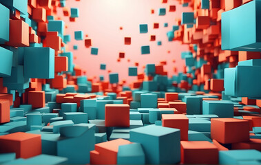 Poster - Abstract geometric background with 3d flying cubes, Wallpaper Background