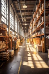 Wall Mural - Warehouse with tall shelves full of cardboard boxes