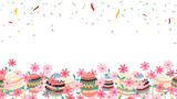 Fototapeta Pokój dzieciecy - painted colorful Easter eggs, daisy and confetti banner background