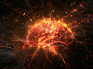 Fototapete - Digital Brain Abstract Background with Neurons and Synapses Connections