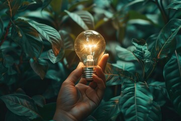 Poster - A person holding a light bulb. Useful for creative concepts