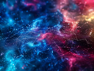 Poster - Abstract Cosmic Interconnected Web Background, Colorful Galaxy Universe Design