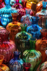 Poster - Colorful glass vases on a table, perfect for home decor