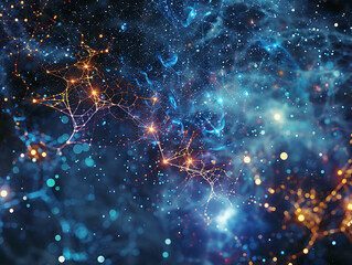 Fototapete - Abstract Background Artwork with Interconnected Constellation Patterns and Vibrant Colors