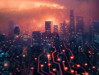 Poster - Transformed City Skyline Abstract Background Urban Cityscape Artistic Design