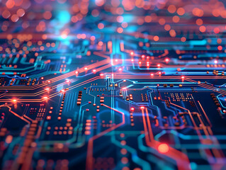 Fototapete - Circuit Board Mosaic Abstract Background Illustration in Blue and Green