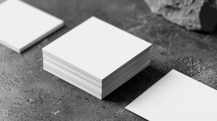 Poster - A stack of white business cards on a table. Perfect for business and networking concepts