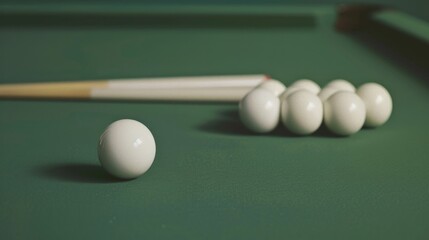 Poster - A pool table with a cue stick and colorful balls. Suitable for sports or leisure concepts