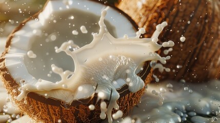 Aufkleber - Milk splashing on top of a coconut, perfect for food and drink concept