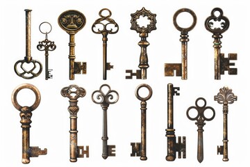 Poster - A bunch of keys placed on a table. Suitable for various concepts