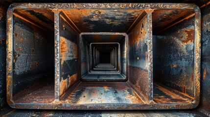 Poster - Interior view of an old, rusted metal structure. Suitable for industrial concepts