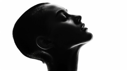 Poster - Black and white photo of a woman with her eyes closed. Suitable for various projects