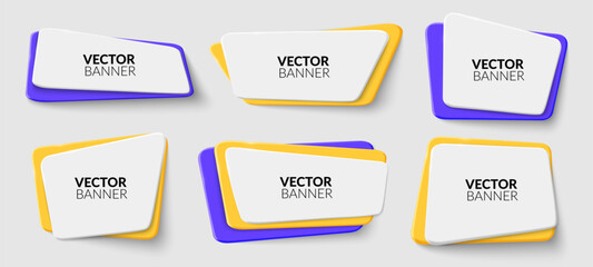Aufkleber - Design shapes. Graphic box frames, label tag or banner origami element for color layout, modern geometric borders. Presentation square message with copy space for text. Vector icons set