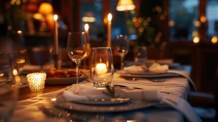 Poster - A beautifully set table with candles for a fancy dinner event