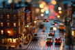 City center diorama with red lights and blurred bokeh light background