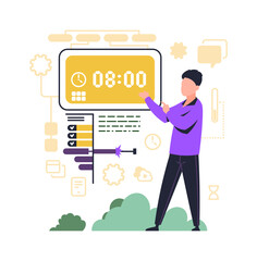 Poster - Time management control. Effective agenda schedule. People organize productive workflow. Deadline and priority goal. Planning strategy optimization. Businessman discipline. Vector concept