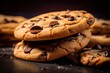 Refined chocolate chip cookies on a ceramic tile against a dark background