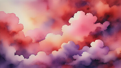 Sticker - abstract colorful background. red pink and purple sky cloud watercolor background. beautiful watercolor background.